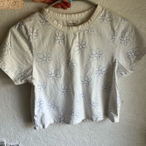 Cotton On White Floral Crop Boxy T-Shirt